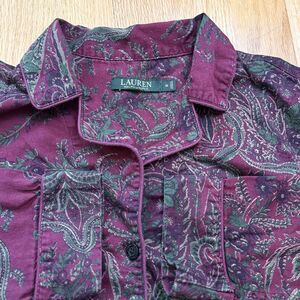 Lauren Ralph Lauren LRL Women's Button Down Sleepwear Top Paisley Purple M